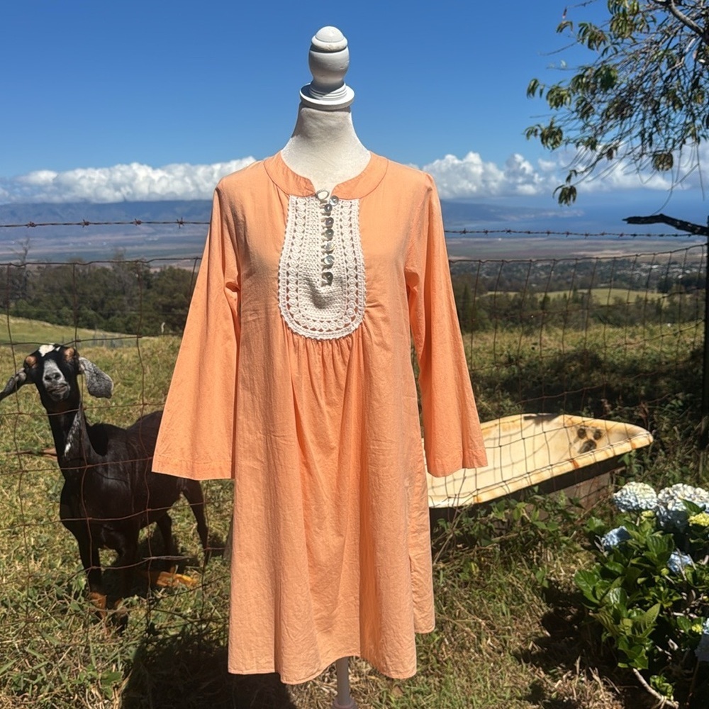 Anthropologie Souvenir Edition Staci Woo Peach Crochet Long Sleeve Tunic beach